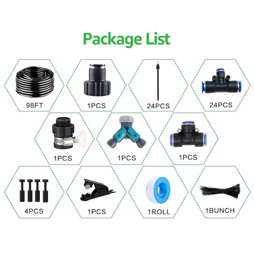 100FT Drip Irrigation System, Tool-Free Quick Connectors - size: 98FT