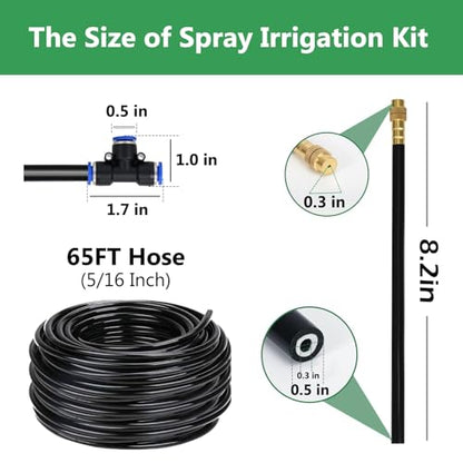 65FT 5/16 Inch Drip Irrigation System for Garden, 2025-Upgrade High-Flow Garden Watering Kit with 20 Adjustable Copper Nozzles, Even Water Distribution for Lawn & Greenhouse