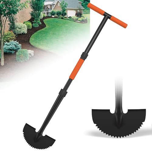 Manual Edger Lawn Tool, 41-inch Lawn Edger with Saw Tooth Blade, Half Moon Hand Edger with Metal Shaft, T-Grip Handle, Heavy Duty Garden Edger Tool for Sidewalk, Grass, Yard, Landscape
