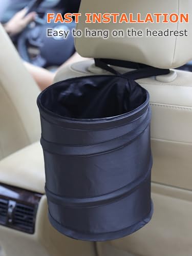 Ginsco 2Packs 2 Gallons New Leakproof Car Trash Can, Compact Trash Can Pop-up Collapsible Hanging Car Trash Bin with Hook and Loop, Waterproof PEVA Liner Open-Top Garbage Can for Cars Home Office - size: 2 Gallons