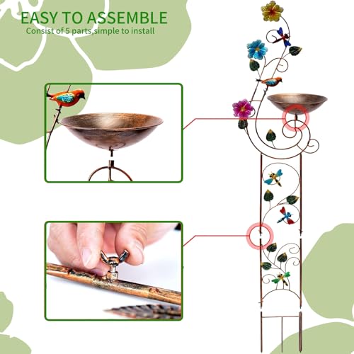 YYWMWM Metal Bird Bath with Trellis for Outside, 57” Height Birdbaths & Supports, Small Garden Decorative Trellises for Climbing Flowers Outdoor (Butterfly) - style: Butterfly