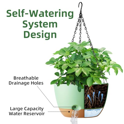 Hanging Planters, 4 Pack, Self-Watering, 7.5 Inch, Green - color: Green, size: 7.5 Inch