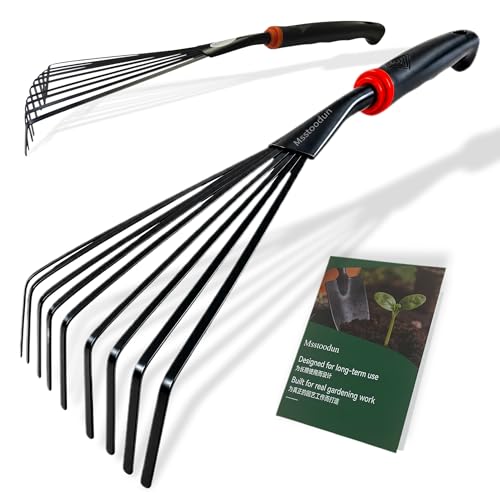2 Pack Small Hand Rake for Gardening, Mini Leaf & Shrub Rake with Durable Steel Tines, Ergonomic Non-Slip Handle for Flower Beds, Lawn, Leaves & Yard Cleanup