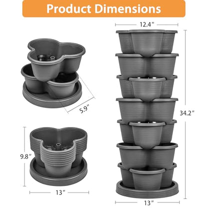 VECELO 7 Tier Vertical Garden Planter, Self Watering Stackable Planters with Wheels for Strawberries, Herbs, Flowers, Vegetables, Dark Gray - color: Dark Gray, size: 7 Tier