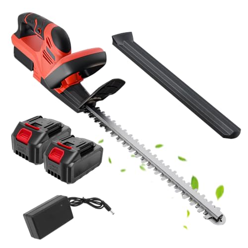 ALSO GO 22 Inch Cordless Hedge Trimmer with 2 x 3.0Ah Batteries - color: Dark Red