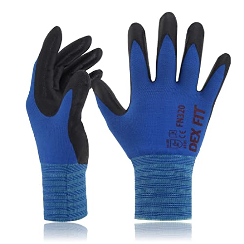 DEX FIT FN320 Precision Grip Work Gloves, 3D-Comfort Fit, Ultra Stretch Nylon Gloves, Lightweight & Flexible for Warehouse Handling, Assembly, Delivery, and Gardening, Blue, M, 1 Pair - color: Blue, size: Medium