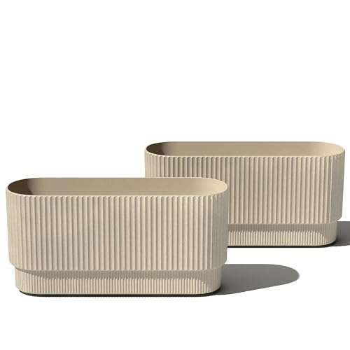 Veradek Demi Series Long Planter - Wide Outdoor Planter - color: Sand, size: 30 inch - 2 Pack