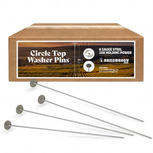 Sandbaggy 18 Inch Circle Top Pins | Industrial Grade 6 Gauge Steel | Great for Hard & Rocky Soil | Holds 10X Better | Landscape Staples SOD Garden Stakes Weed Barrier (18 Inch - 20 Pcs) - size: 18 Inch - 20 Pcs