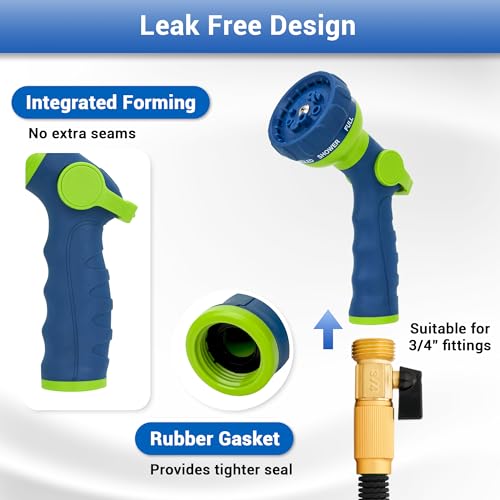 Garden Hose Spray Nozzle, Water Sprayer with 8 Adjustable Patterns, Impact Resistant and Non-Slip for Watering Plants, Car Washing, Pets Bathing and Cleaning (Green+Blue) - color: Blue