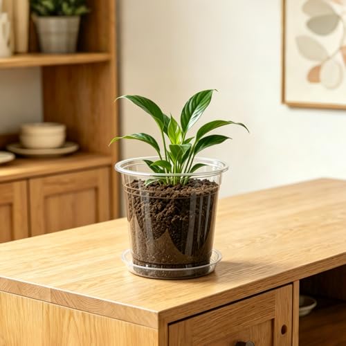 4/5/6/7 Inch 40 Pack Clear Plastic Nursery Pots with Drainage and Saucer - size: 4/5/6/7inch 40pack
