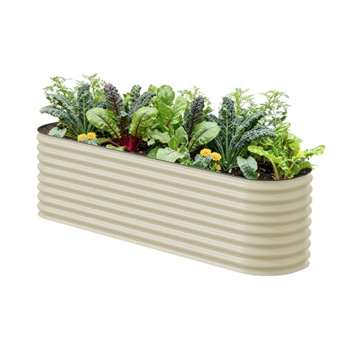 Vego garden 26" Extra Tall Raised Garden Bed Kits, 9 in 1 Modular Raised Planter Box for Vegetables Flowers Fruits Oval Metal Raised Garden Pearl White - color: Pearl White, size: 9 in 1