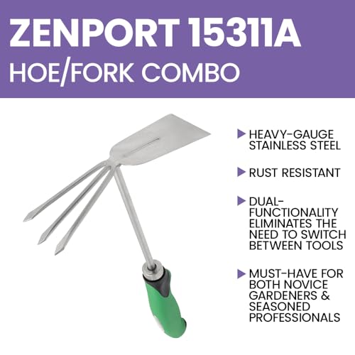 Zenport 15311A Shrub Rake Hoe Fork Combo, 12-Inch, Green - 3 Pack