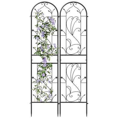 2-Pack 87" x 20" Sunflower Scroll Arch Black Metal Garden Trellises - color: 2 Pack 87"- Sunflower Black