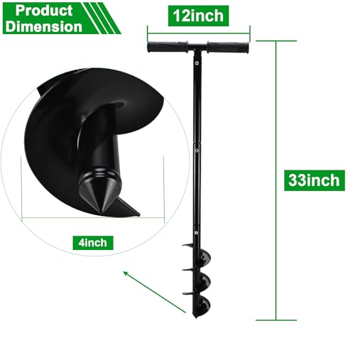 RealPlus Hand Auger Post Hole Digger 4" x 33" Garden Hole Digger Tool Manual Earth Auger Drill for Deep Cultivating Seedlings Planting Trees - color: Black (4" Drill Bit Dia)