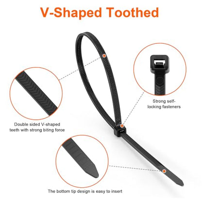 Zip Ties Heavy Duty 12 inch，V-Shaped Toothed Double Sided With 120 LBS Tensile Strength Cable Ties ，Extra Large Wire Ties Adjustable Nylon Tie Wraps for Indoor Outdoor Patented Design（100 Pack Black） - size: 12 Inch V Shaped 100 Pack （120 Lbs ）