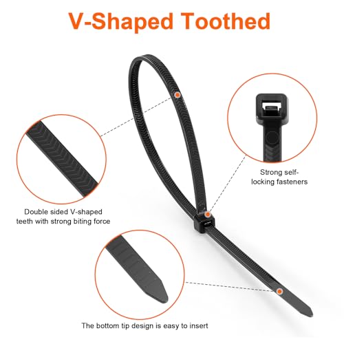 Zip Ties Heavy Duty 12 inch，V-Shaped Toothed Double Sided With 120 LBS Tensile Strength Cable Ties ，Extra Large Wire Ties Adjustable Nylon Tie Wraps for Indoor Outdoor Patented Design（100 Pack Black） - size: 12 Inch V Shaped 100 Pack （120 Lbs ）