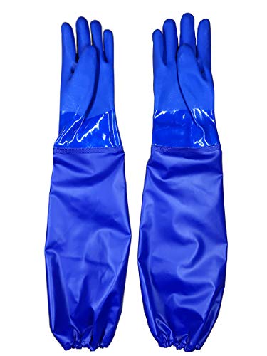 Long Water Proof Rubber Gloves with Cotton Lined, Elbow Length Chemical Resistant Gloves,Large - size: 28 Inch