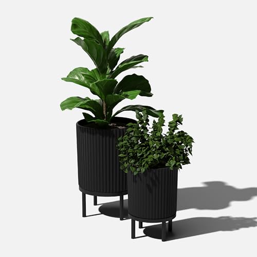 Veradek Demi Series Raised Duo Planters - Set of 2 Planters with Stands - color: Black/Black, size: Bundle