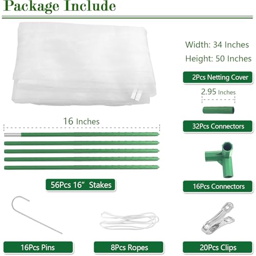 2 Sets 34"x34"x50" Ultra Fine Mesh Garden Netting with Frame Insect Barrier - size: 34x34x50"