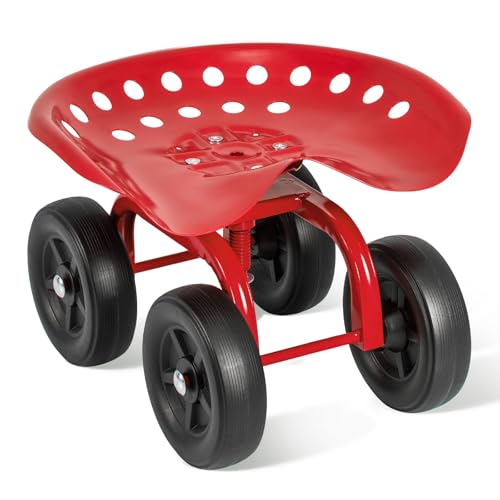 LDAILY Garden Seat with Wheels 11"-16" Adjustable Height for Lawn Planting - color: Red