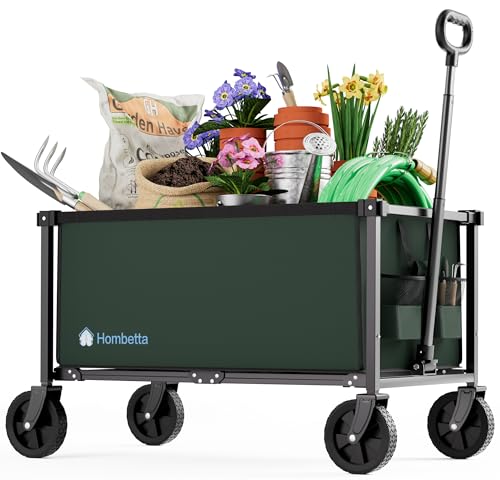 29.3" Collapsible Wagon Cart, 150L Heavy Duty Folding Utility Wagon with Wheels, 260 lbs Load, Portable Rolling Cart for Garden, Shopping, Sports, Camping, Army Green - color: Army Green, size: 150L