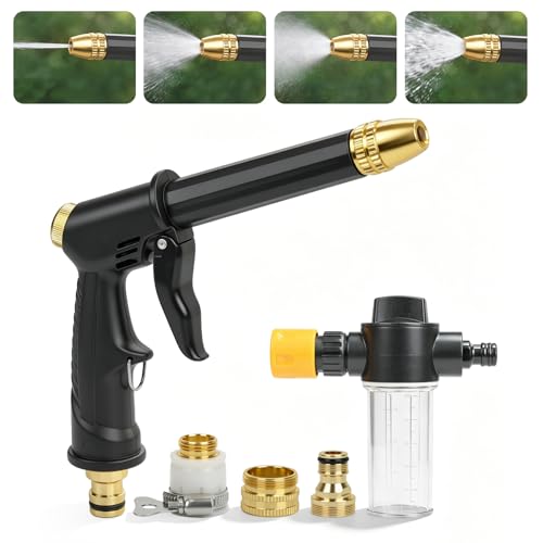 High Pressure Hose Nozzle, Upgraded Pressure Washer Gun with 4 Spray Modes, Adjustable Handheld Pressure Washer Nozzle for 3/4" Garden Hose, Watering Sprayer for Cleaning Yard Patio Car Pets