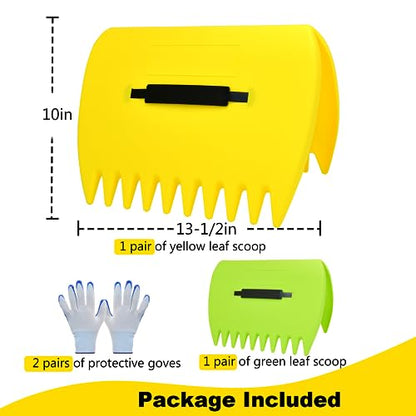 2 Sets Leaf Scoops Hand Rakes, Leaf Scoops and Claws with 2 Pairs Gloves, Lightweight Plastic Leaf Scoop, Large Leaf Grabbers for Picking Up Leaves, Clippings, Grass(2 Sets,Yellow+Green) - style: 2 Sets,Yellow+Green