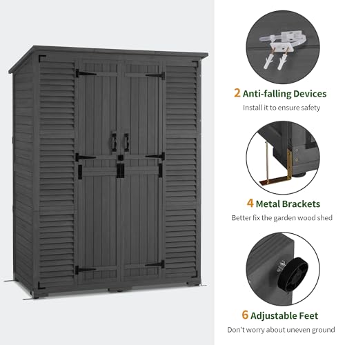 Macrout Outdoor Storage Cabinet with Shelves, Wood Garden Shed 1738 (Gray) - color: Gray
