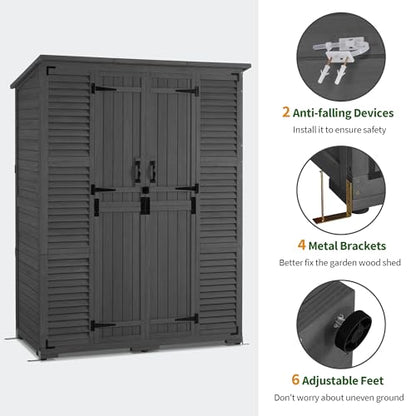 Macrout Outdoor Storage Cabinet with Shelves, Wood Garden Shed 1738 (Gray) - color: Gray
