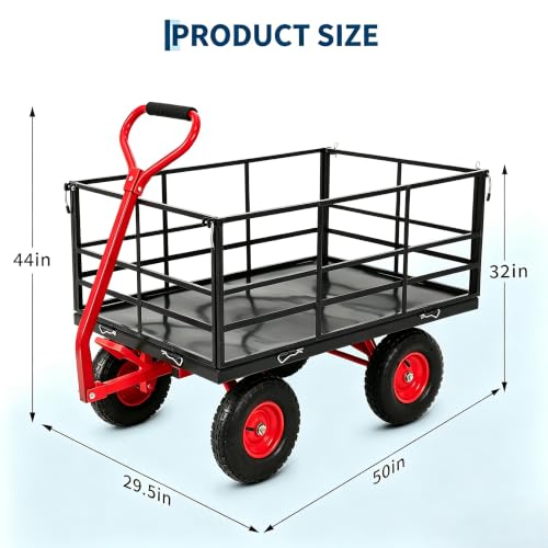 GarveeLife 1500 Lbs Garden Dump Cart with 13" All-Terrain Tires, Dump Frame, 3-in-1 Convertible Yard Wagon & Swivel Handle – Black Frame, Red Rims & Handlebars - size: 1500lbs Dump