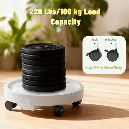 Tappio 2 Pack 14" and 12" Plant Caddy with Hidden 360°Wheels, Plant Stand Rolling Saucer with Drain Hole, Flower Pots with Removable Drainage Tray for Indoor Outdoor, Lockable Wheels