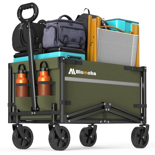 Blomoba Collapsible Wagon Cart, 220LBS Utility Wagon with Wheels, Green - color: Green, size: 100L