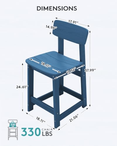 SERWALL Outdoor HDPE Counter-Height Bar Stools Set of 2, Blue - color: Blue, size: 2 Bar Stools