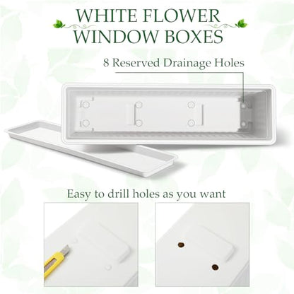 FillTouch 6 Pack Window Flower Box Planter White Rectangle Planter, 27 Inch - size: 27 Inch
