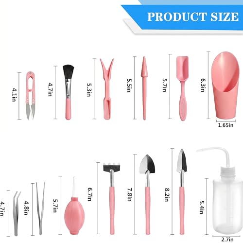 13 Pcs Succulent Care Tools, Mini Garden Transplanting Tool Set - style: Pink