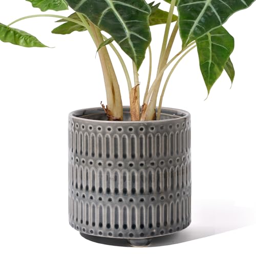 STHIE 5 Inch Ceramic Planters for Indoor Plants, Gray Snake Plant Pots - color: Reactive Glaze Grey