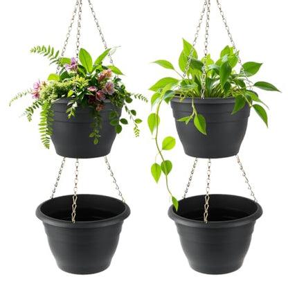 Hanging Planters 10 Inch, 4 Pack Self-Watering Hanging Baskets pots, Gray - color: Gray, size: 10 Inch-4P