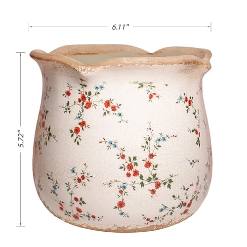Ceramic Pots for Plants, French Country Flower Pot & Vase with Drainage - color: Small Red Blooms