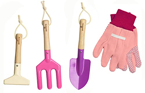 Kinderific Gardening Set, Tool Kit, for Kids, STEM, Includes Tote Bag, Spade, Watering Can, Rake, Fork, Trowel and Gloves (Princess Pink) - color: Princess Pink