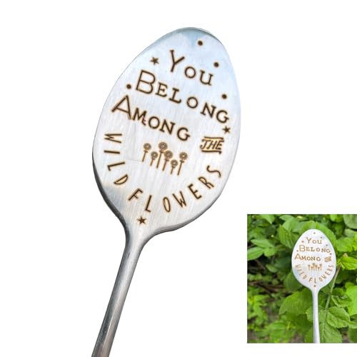 Garden Plant Marker Friendship Gift for Women Gardeners, Plant Stake Label Sign Tag Gardening Gifts for Woman Plant Lovers, Metal Garden Decoration (Among Flowers) - style: Among Flowers