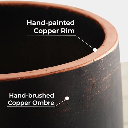 15.5"Hx13.3"Dia" Weathered Round Concrete Planter with Drainage Hole - color: Black 1pack, size: 1 Pack
