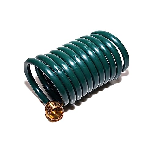 15FT Green EVA Coil Garden Hose with Metal Fittings - color: Green, size: 15 feet