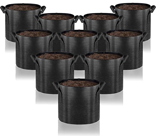 Gardenera Heavy Duty Grow Bags - 10 Pack of 5 Gallon Nonwoven Fabric Plant Pots with Sturdy Handles, Suitable for All Kinds of Plants - color: 10-pack, size: 5 Gallons