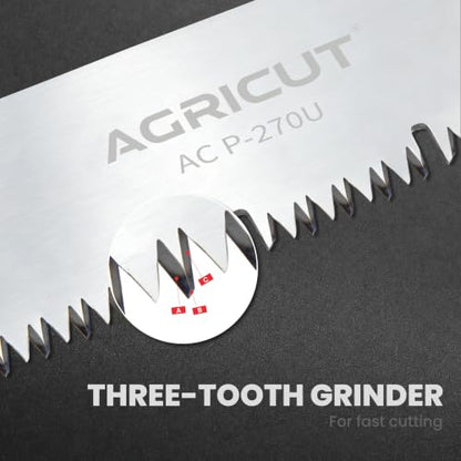 AGRICUT 10.6" Hand Pruning Saw - Tree Saw Curved with Saw Sheath Non-Slip Comfort Grip for Tree Trimming Gardening