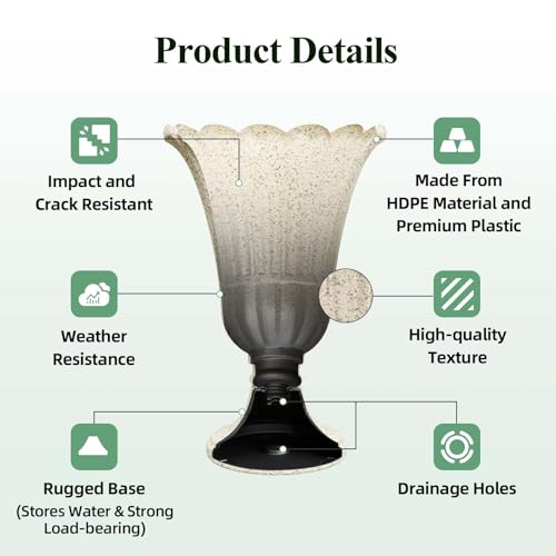 Tall Plastic Urn Planters and Pedestal - 24" Outdoor Planter Beige - color: Yellowish Beige-petal