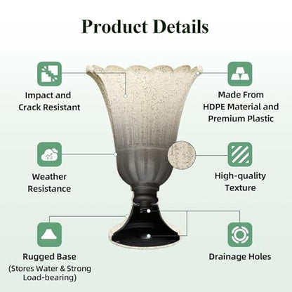 Tall Plastic Urn Planters and Pedestal - 24" Outdoor Planter Beige - color: Yellowish Beige-petal