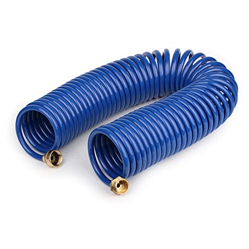 50FT Blue EVA Coil Garden Hose with Metal Fittings - color: Blue, size: 50 Feet
