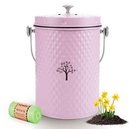 AOSION Countertop Compost Bin, Odor-Free Food Waste Container with 50 Bags - color: Pink