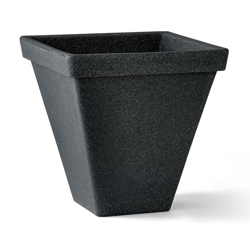 ARBORA 20" Mykonos Square Planter - Polyresin Large Outdoor Plant Pot - color: Black, size: 20"