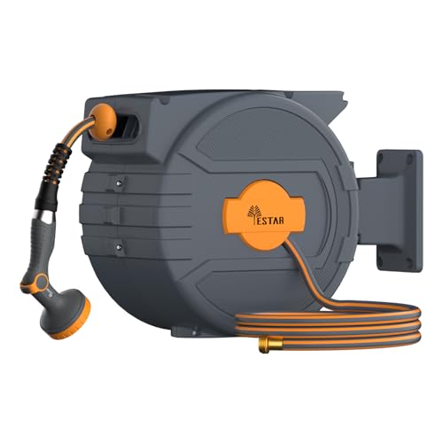 Retractable Garden Hose Reel 1/2 in x65 ft,Auto Slow Rewind System - color: Gray-orange, size: 1/2" 65ft